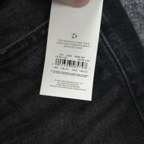 American‎ Eagle Jeans Mens 29x31 Black Denim Slim Selvedge Button Fly Preppy